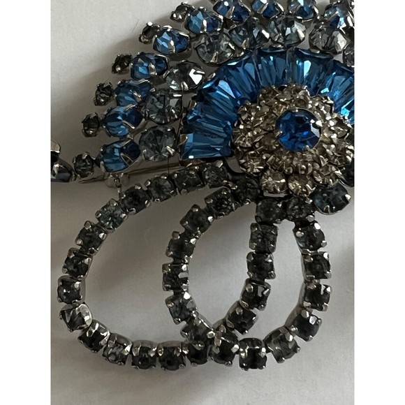 Vintage Sherman Brooch Earrings Dome Signed Blue Rhinestones Crystal Swarovski - Picture 7 of 14